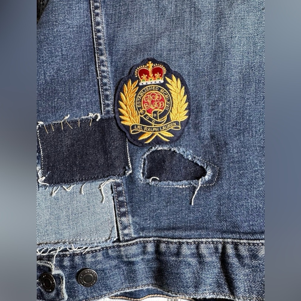 Lauren Womens Ralph Lauren Navy Pocketed Distressed Patchwork Boxy
Button Up Den - Picture 9 of 10